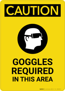 Caution: PPE Goggles Required in This Area With Graphic - Portrait Wall Sign