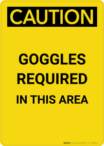 Caution: PPE Goggles Required in This Area - Portrait Wall Sign