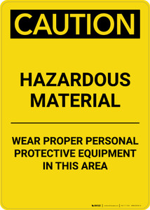 Caution: PPE Hazardous Material Wear PPE in This Area - Portrait Wall Sign