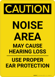 Caution: PPE Noise Area May Cause Hearing Loss Use Hearing Protection - Portrait Wall Sign