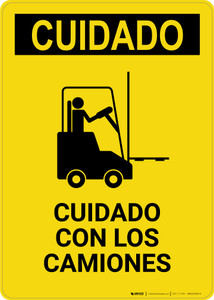 Caution: Watch For Lift Trucks Spanish - Portrait Wall Sign
