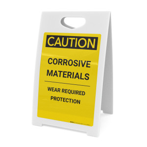 Caution: Corrosive Materials Wear Protection Yellow - A-Frame Sign