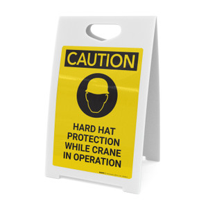 Caution: Hard Hat Required While Crane In Operation with Graphic - A-Frame Sign Caution: Hard Hat Required While Crane In Operation with Graphic - A-Frame Sign