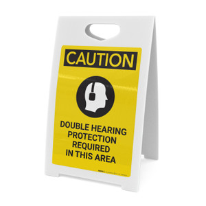 Caution: PPE Double Hearing Protection Required in This Area - A-Frame Sign Caution: PPE Double Hearing Protection Required in This Area - A-Frame Sign