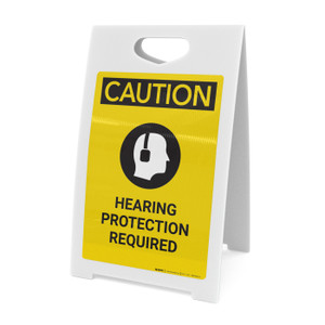 Caution: PPE Hearing Protection Required with Graphic - A-Frame Sign