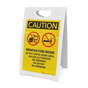 Caution: Renovation Work Do Not Enter No Drinking - A-Frame Sign