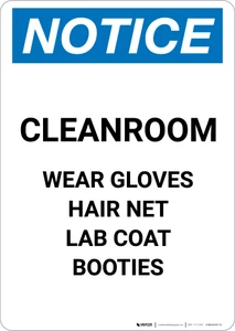 Notice: Cleanroom Wear PPE - Portrait Wall Sign