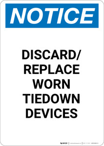 Notice: Discard and Replace Worn Tiedown Devices - Portrait Wall Sign