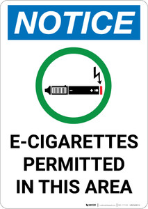 Notice: E Cigarettes Permitted In This Area with Icon - Portrait Wall Sign