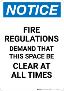 Notice: Emergency Fire Space Clear - Portrait Wall Sign