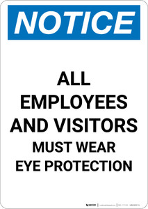 Notice: Employees and Visitors Must Wear Eye Protection - Portrait Wall Sign
