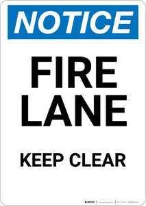 Notice: Fire Lane Keep Clear - Portrait Wall Sign