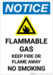 Notice: Flammable Gas Keep Fire Or Flame Away with Icon - Portrait Wall Sign