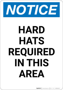 Notice: Hard Hats Required In This Area - Portrait Wall Sign