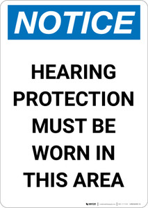 Notice: Hearing Protection Must Be Worn In Area - Portrait Wall Sign