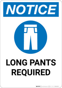 Notice: Long Pants Required with Icon - Portrait Wall Sign
