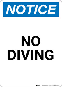Notice: No Diving - Portrait Wall Sign