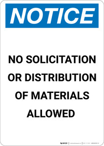 Notice: No Solicitation or Distribution Of Materials Allowed - Portrait Wall Sign