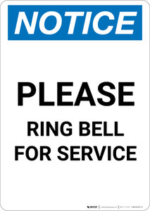 Notice: Please Ring Bell For Service - Portrait Wall Sign