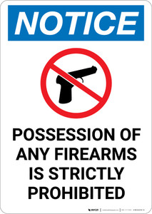 Notice: Possession Of Firearms Strictly Forbidden Firearm Prohibition Icon - Portrait Wall Sign