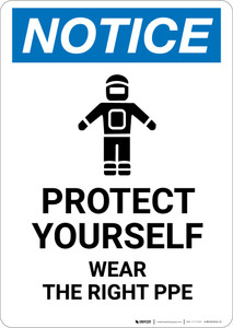Notice: Protect Yourself Wear PPE with Icon - Portrait Wall Sign