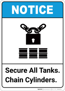 Notice: Secure All Tanks Chain Cylinders ANSI with Icon - Portrait Wall Sign