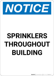 Notice: Sprinklers Throughout Building - Portrait Wall Sign