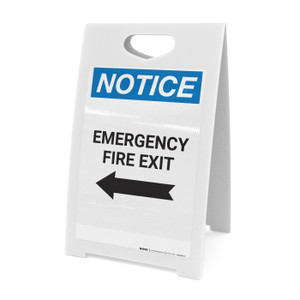 Notice: Emergency Fire Exit with Arrow Left - A-Frame Sign