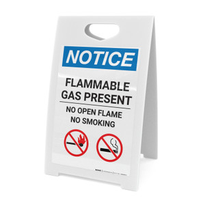 Notice: Flammable Gas Present No Open Flame No Smoking with Icons - A-Frame Sign