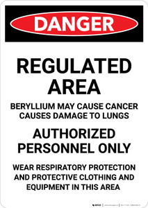 Beryllium Cancer Regulated Area - Portrait Wall Sign