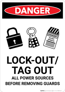 Lock Out Power Before Removing Guards - Portrait Wall Sign