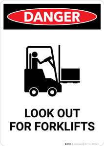 Look Out For Forklifts with Icon - Portrait Wall Sign