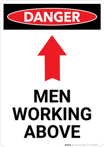 Men Working Above Sign With Arrow - Portrait Wall Sign