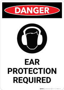 Danger: Ear Protection Required with Icon - Portrait Wall Sign
