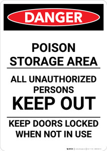 Danger: Poison Storage Area/Keep Out - Portrait Wall Sign