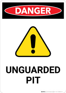 Unguarded Pit with Hazard Icon - Portrait Wall Sign