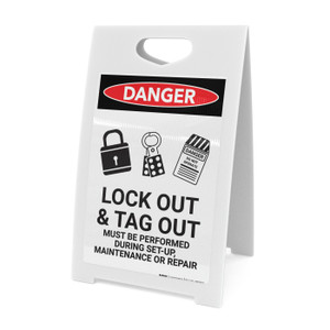 Lock Out Tag Out All Power Sources With Graphic - A-Frame Sign
