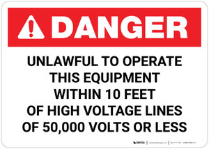 Danger: Unlawful to Operate Equipment Within 10 Ft of High Voltage Lines Landscape