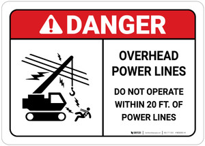 Danger: Do Not Operate Within 20 Feet of Powerlines with Icon ANSI Landscape