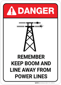 Danger: Keep Boom Away From Power Lines with Icon ANSI Portrait