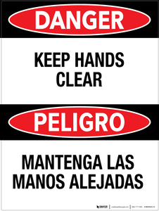 Danger: Keep Hands Clear - Bilingual Wall Sign