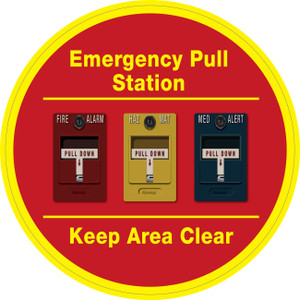 Emergency Pull Station - Keep Area Clear (Three Alarms) - Floor Sign