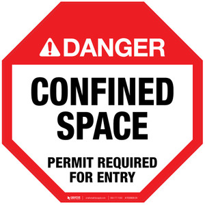 Danger: Confined Space - Permit Required for Entry - Floor Sign