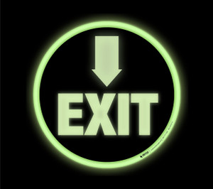 Glow: Exit Arrow Down (Black Circle) - Floor Sign