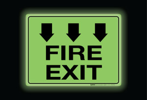 Glow: Fire Exit Arrows Down (Rectangle) - Floor Sign