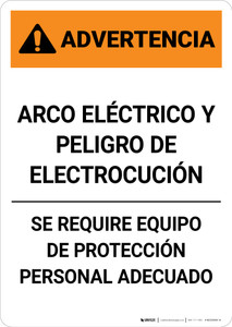 Warning: Arc Flash Shock Hazard - PPE Required Spanish - Portrait Wall Sign
