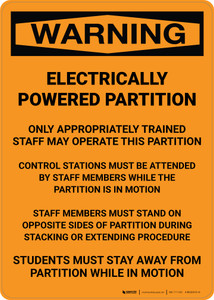 Warning: Electric Powered Partition - Portrait Wall Sign
