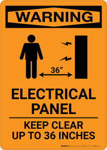 Warning: Electrical Panel - Keep Clear 36 Inches With Graphic - Portrait Wall Sign