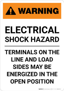 Warning: Electrical Shock Hazard - Energize Line and Load Sides - Portrait Wall Sign