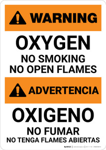 Warning: Oxygen - No Smoking - No open Flames - Bilingual Spanish - Portrait Wall Sign